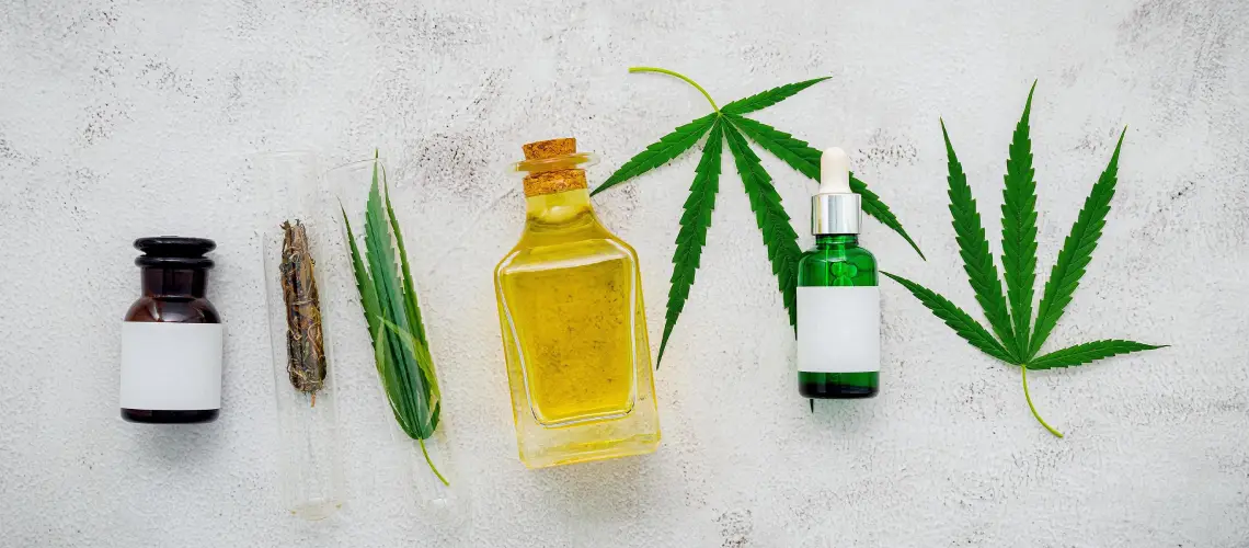 Various medicinal cannabis products displayed on a table